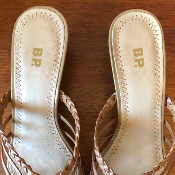 BP Tan Brown Leather Wedge Sandals Size 8.5 - Picture 5 of 13